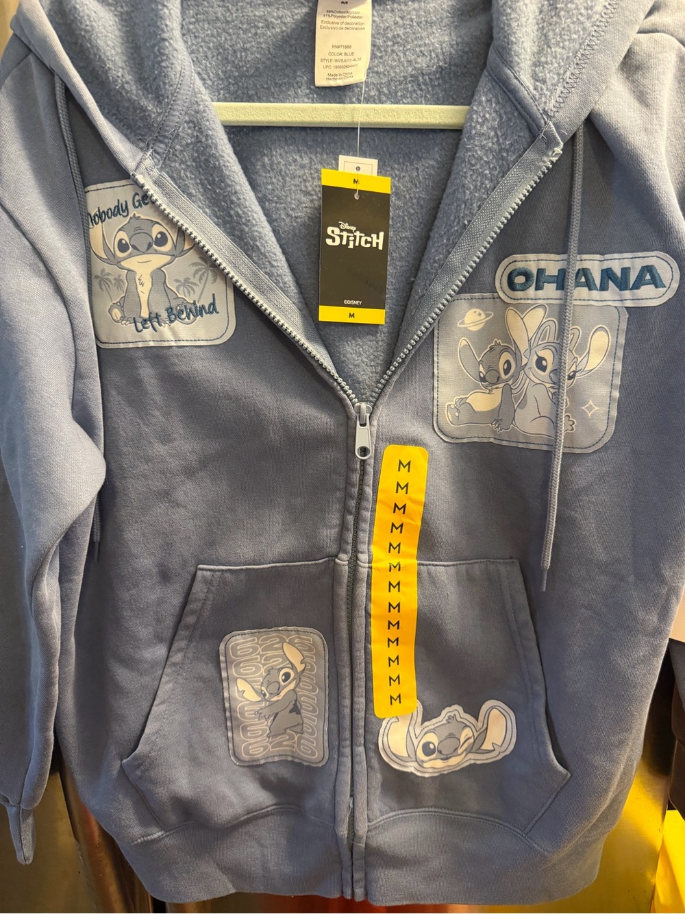 Disney Light Blue Stitch Teddy Zip-Up Jacket with Ohana Patches